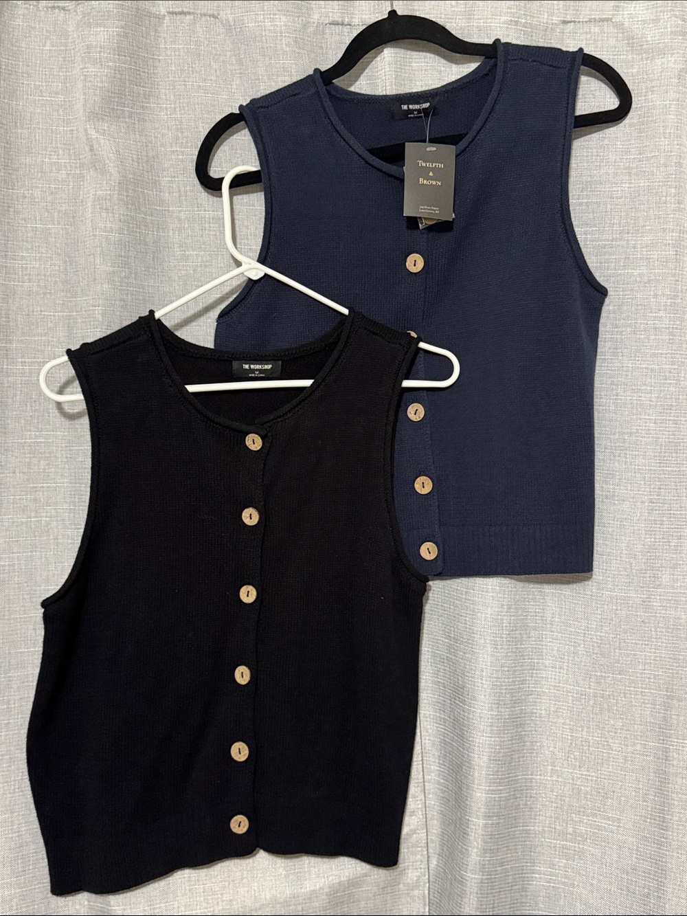 (2)The Workshop Brand Sleeveless Button Front Cardigan Cotton Blend-M-Navy/Black
